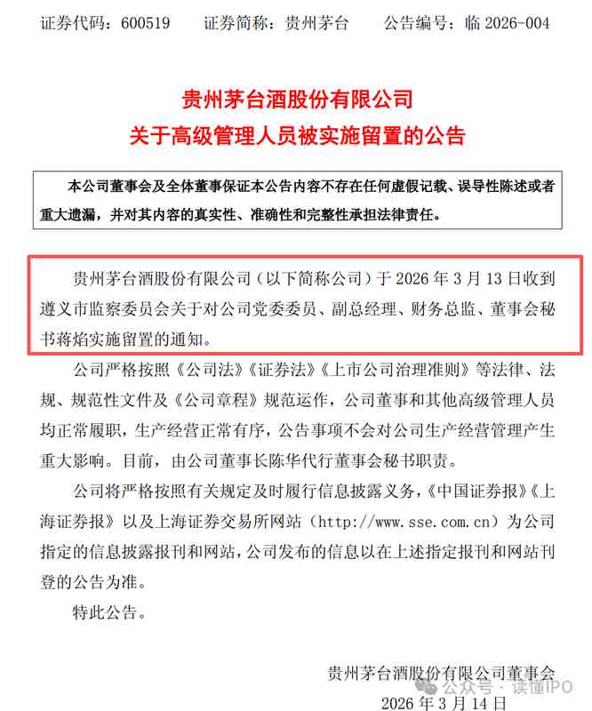  贵州茅台高层再现震荡：蒋焰涉嫌违纪违法，正接受审查调查。 股票财经 贵州茅台高层再现震荡：蒋焰涉嫌违纪违法，正接受审查调查。 股票财经